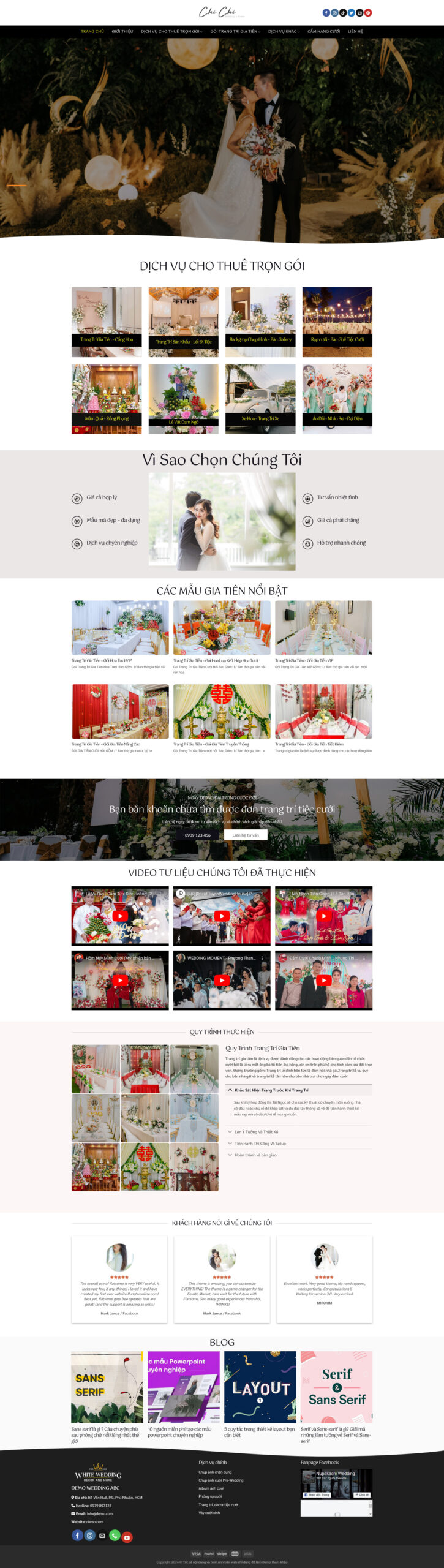 Giao diện Website Dịch Vụ Trang Trí Gia Tiên Tiệc Cưới – bố cục trang trí gia tiên và tiệc cưới hiện đại