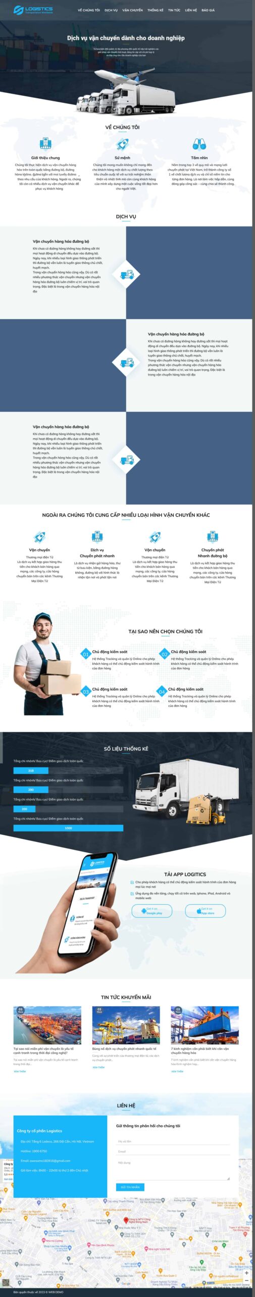 Website Dịch Vụ Vận Chuyển 02 – giao diện website dịch vụ vận chuyển và logistics chuyên nghiệp.