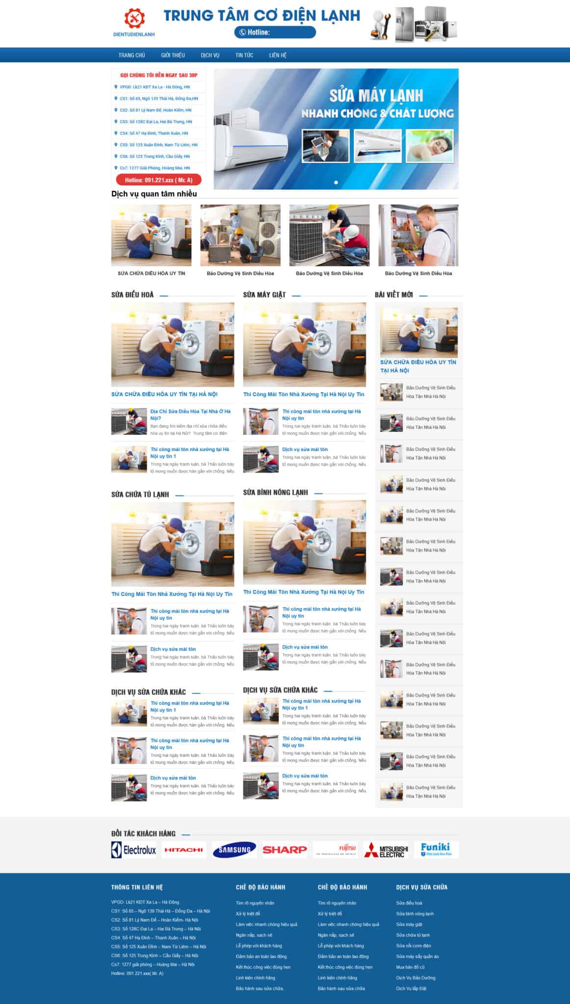 Website Điện Lạnh 02 giao diện website bán hàng dịch vụ sửa chữa điện lạnh chuyên nghiệp