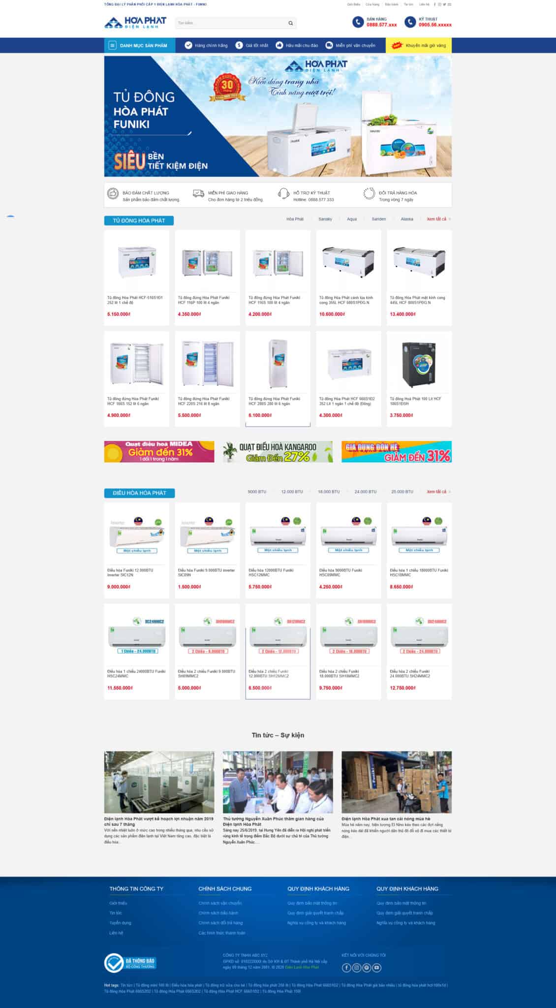 Website Điện Lạnh 03 giao diện website bán hàng điện lạnh hiển thị tủ đông, tủ mát và điều hòa chuyên nghiệp