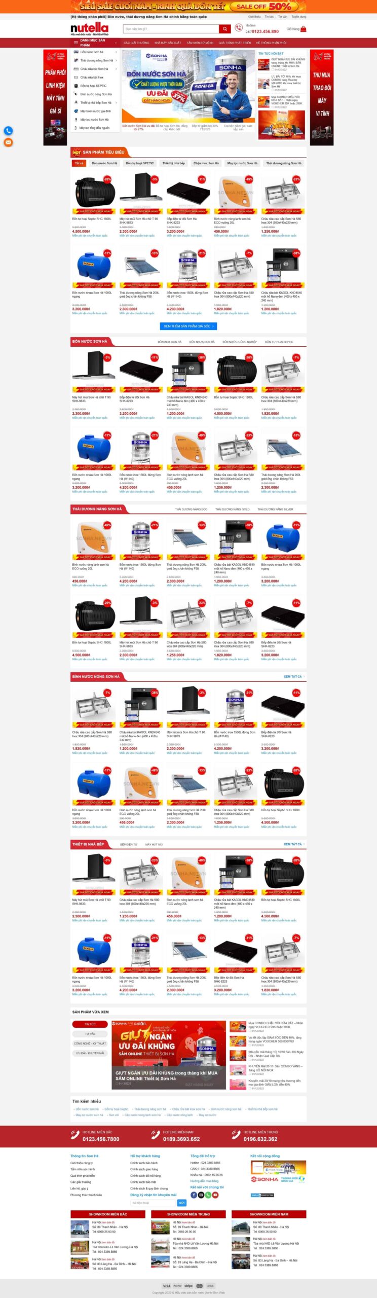 Website Điện Nước giao diện website bán hàng thiết bị điện nước SonHa chuyên nghiệp