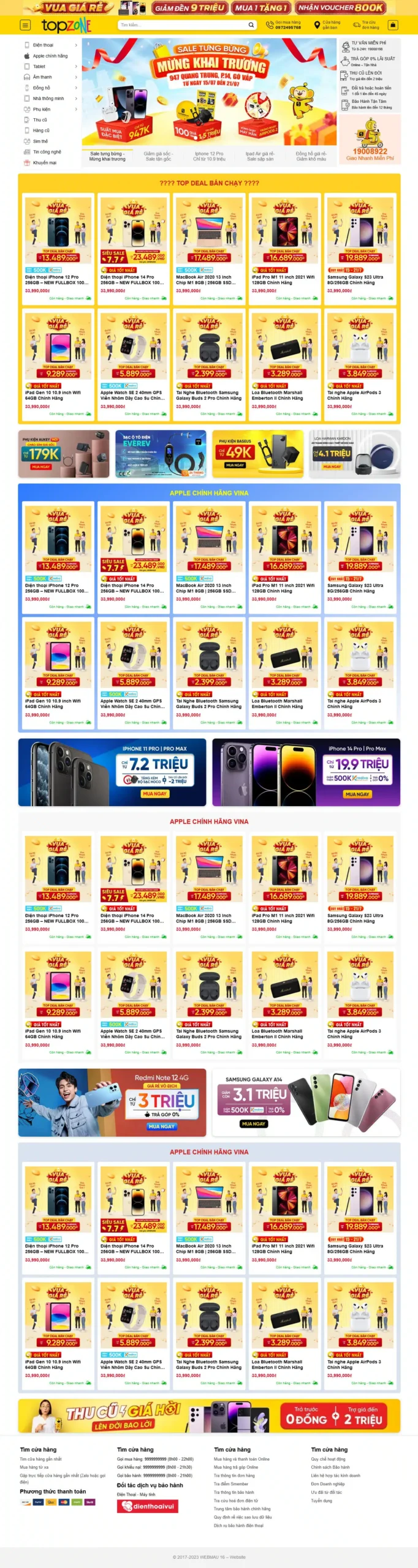 Website Điện Thoại 07 Giống Topzone – giao diện website bán điện thoại hiện đại, bố cục rõ ràng.