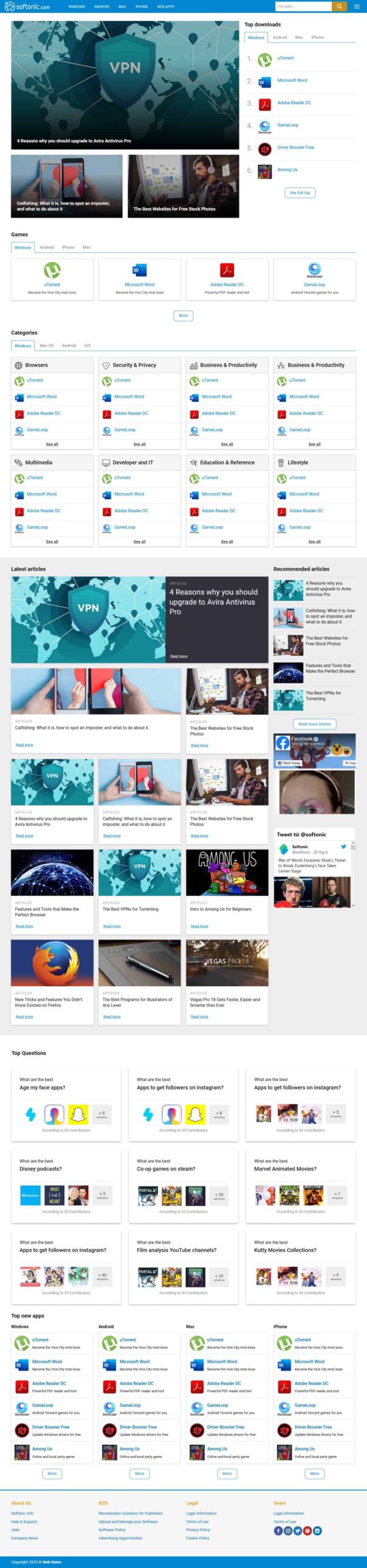 Website Download Phần Mềm – giao diện website tải và chia sẻ phần mềm chuyên nghiệp