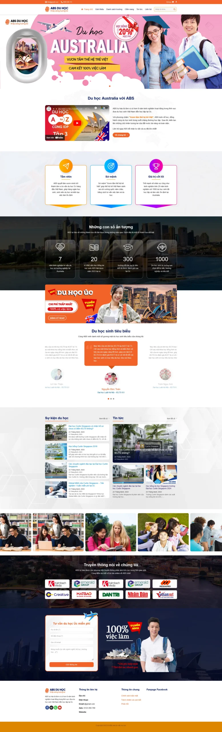 Website Du Học Australia giao diện website du học tư vấn tuyển sinh