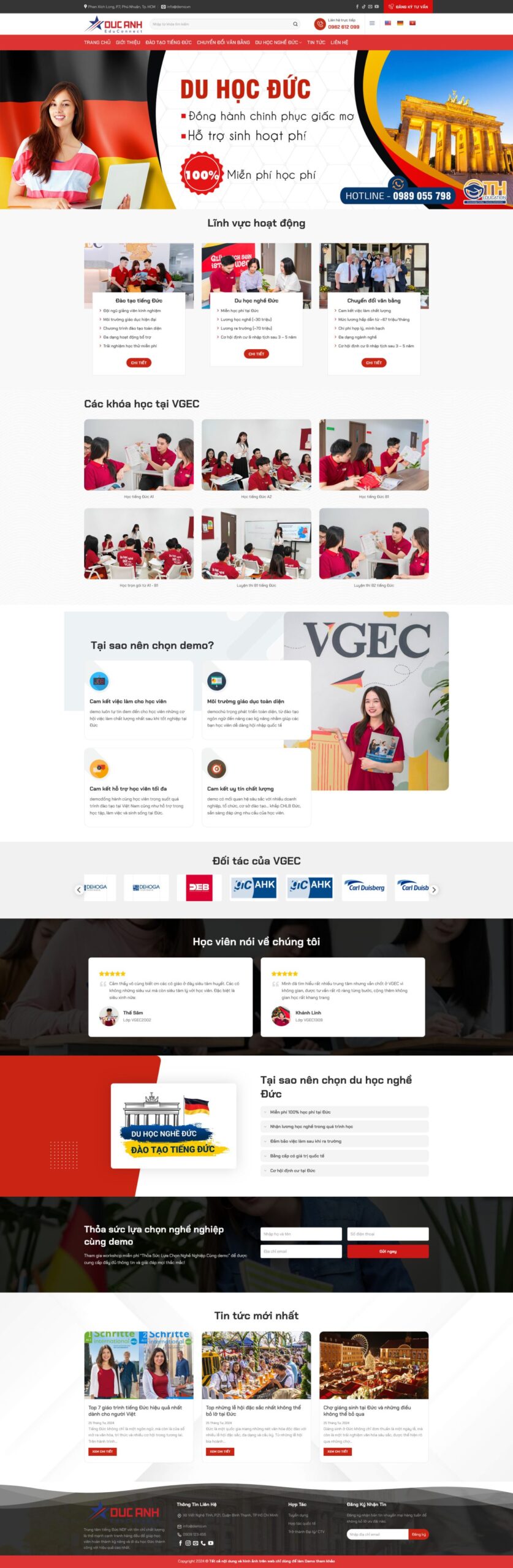 Giao diện Website Du Học Đức chuẩn SEO cho trung tâm tư vấn du học