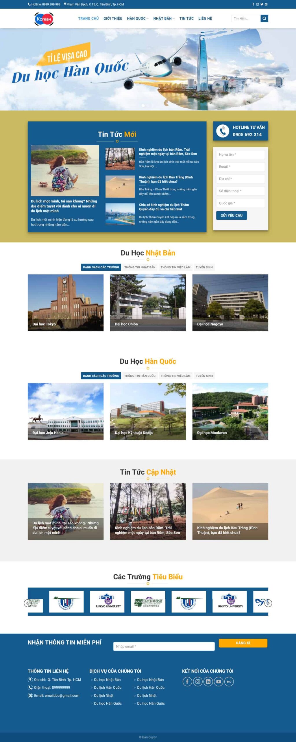 Website Du Học Hàn Quốc giao diện website tư vấn du học Hàn Quốc chuyên nghiệp