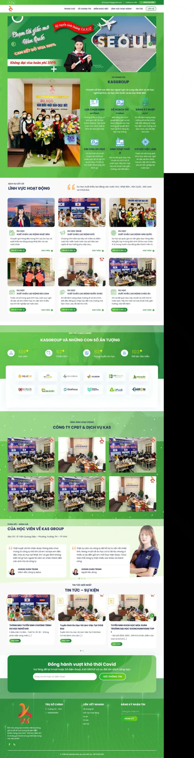 Website Du Học Nước Ngoài giao diện website dịch vụ giáo dục tư vấn du học và xuất khẩu lao động chuyên nghiệp