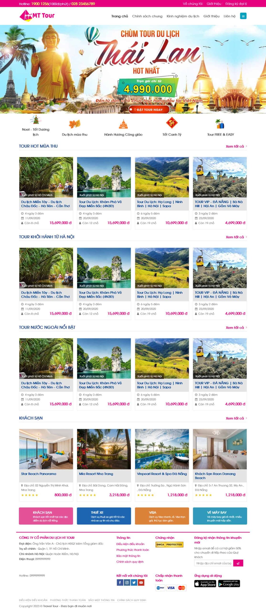 Website Du Lịch 15 giao diện bán tour du lịch và khách sạn chuyên nghiệp.