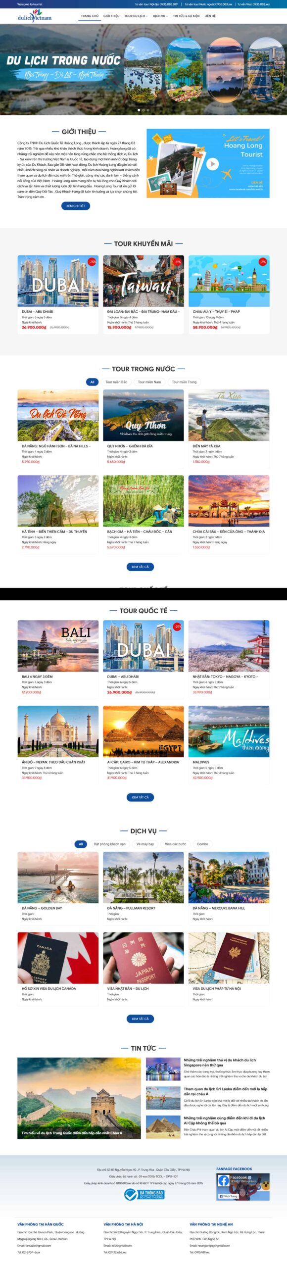 Website Du Lịch 16 giao diện bán tour trong nước và tour quốc tế chuyên nghiệp.
