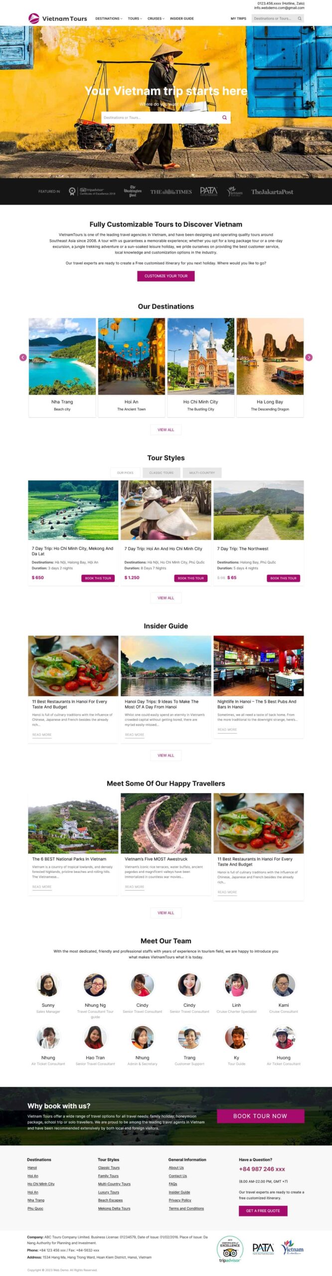 Website Du Lịch 18 giao diện bán tour và thiết kế hành trình du lịch Việt Nam.