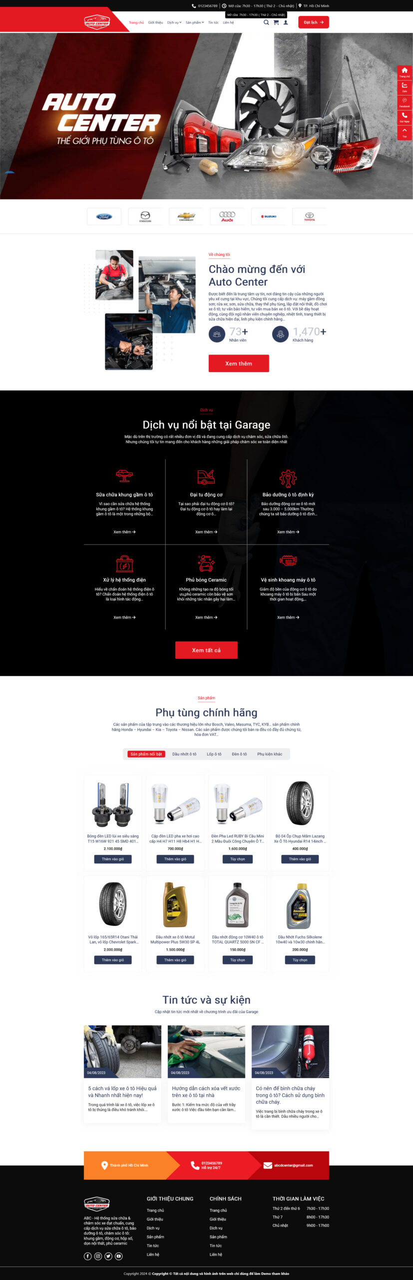 Website Gara Phụ Kiện Oto giao diện website bán hàng phụ tùng và dịch vụ gara ô tô chuyên nghiệp