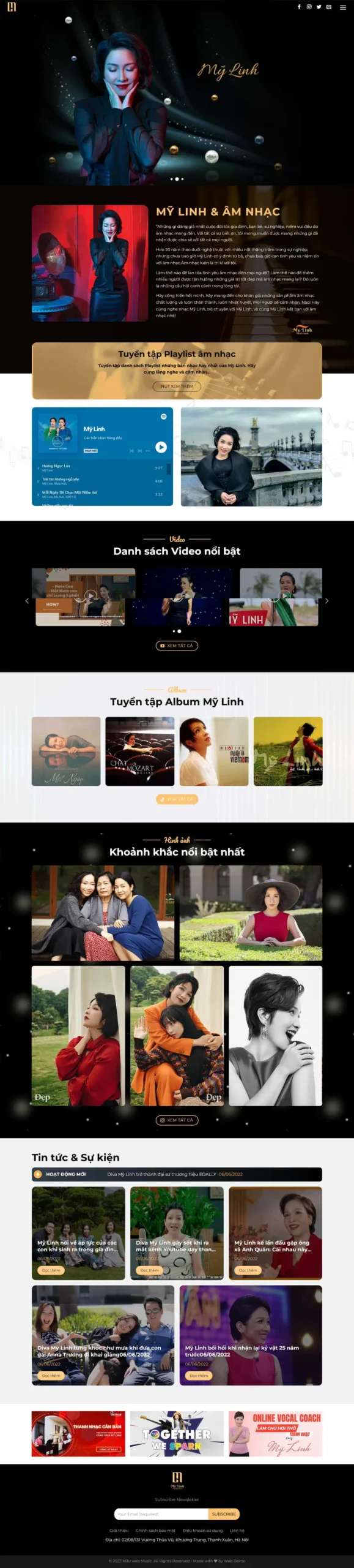 Website Giới Thiệu Ca Sỹ giao diện website tin tức giới thiệu ca sỹ và nghệ sỹ âm nhạc chuyên nghiệp