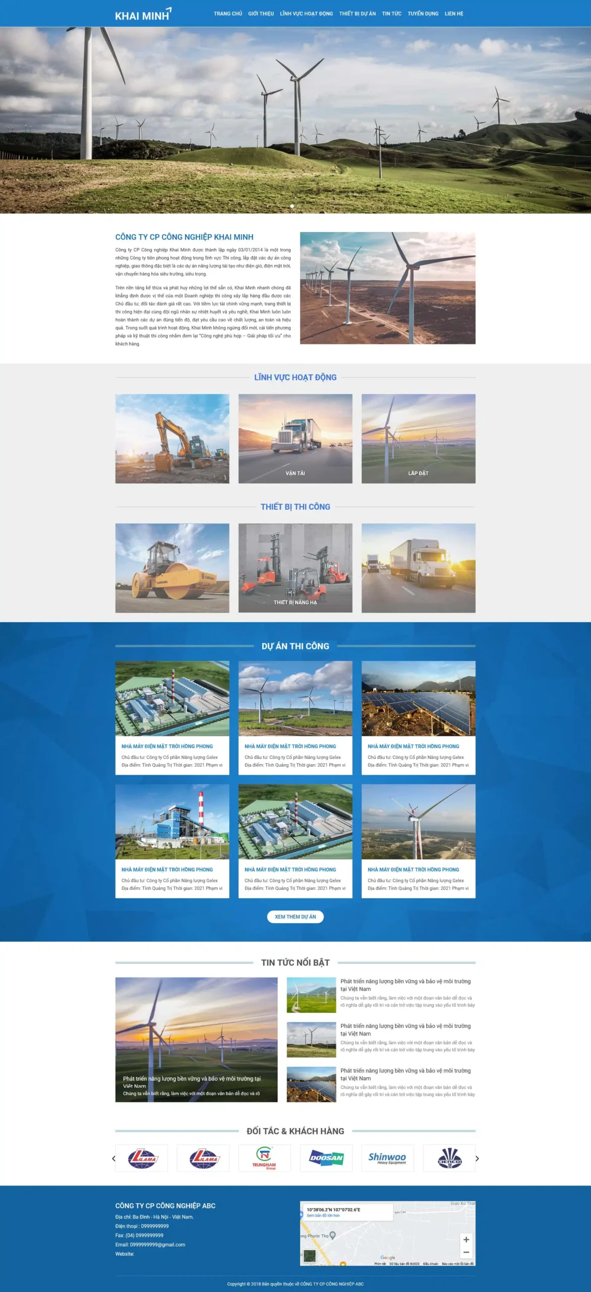 Website Giới Thiệu Công Ty Xây Dựng Điện Gió giao diện công ty năng lượng tái tạo chuyên nghiệp