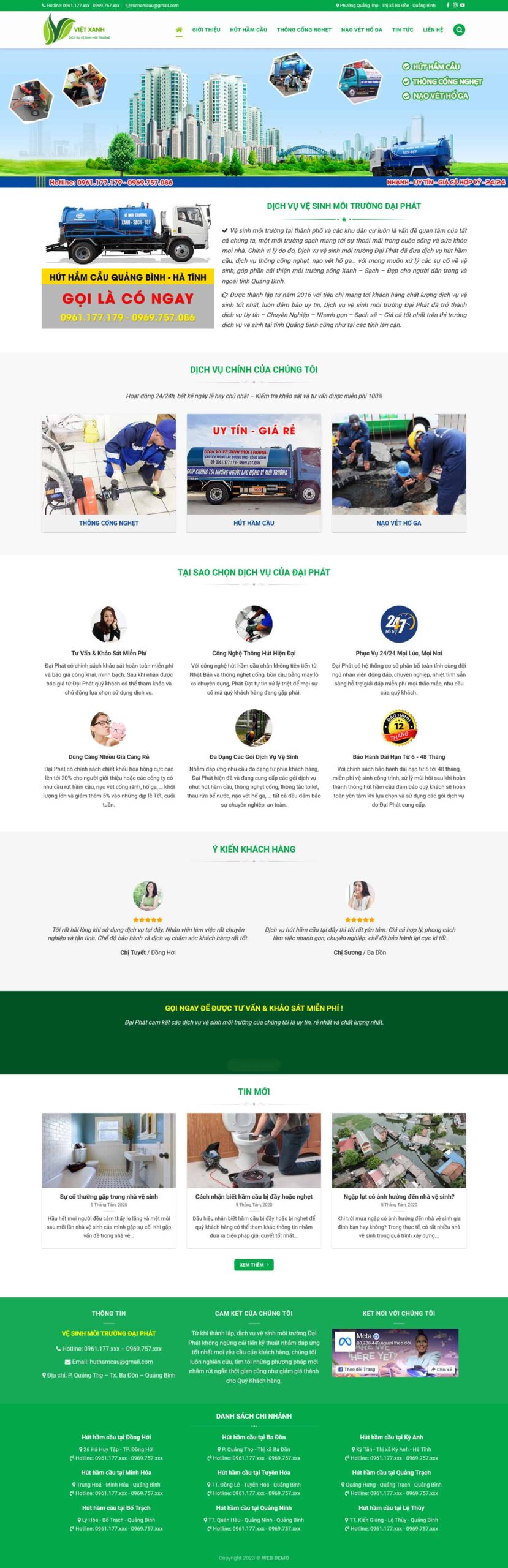 Website Hút Hầm Cầu giao diện website dịch vụ vệ sinh môi trường chuyên nghiệp