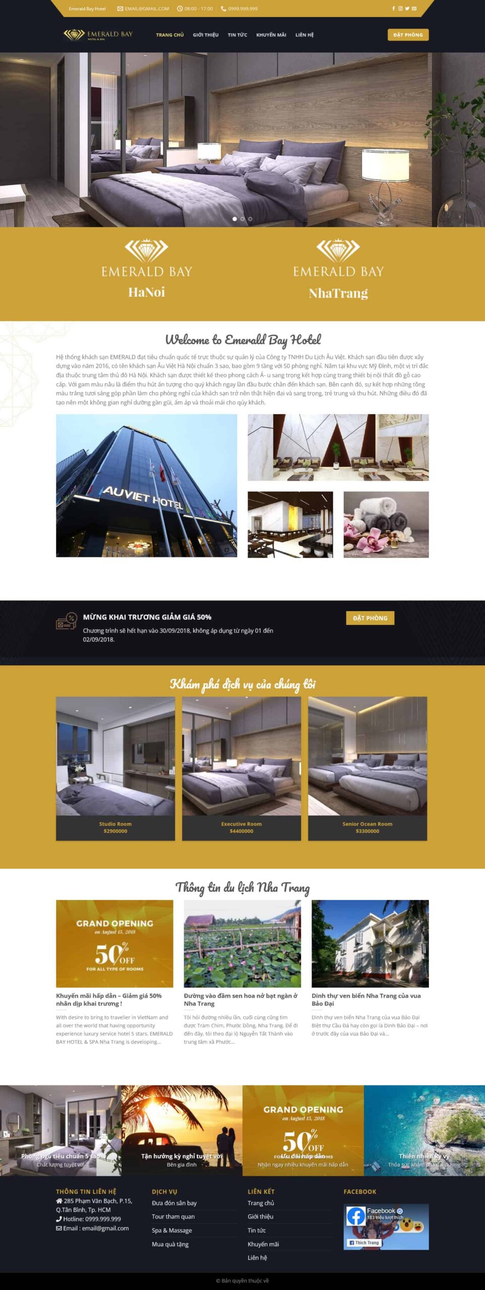 Website Khách Sạn giao diện website khách sạn cao cấp với bố cục sang trọng và hình ảnh phòng nổi bật