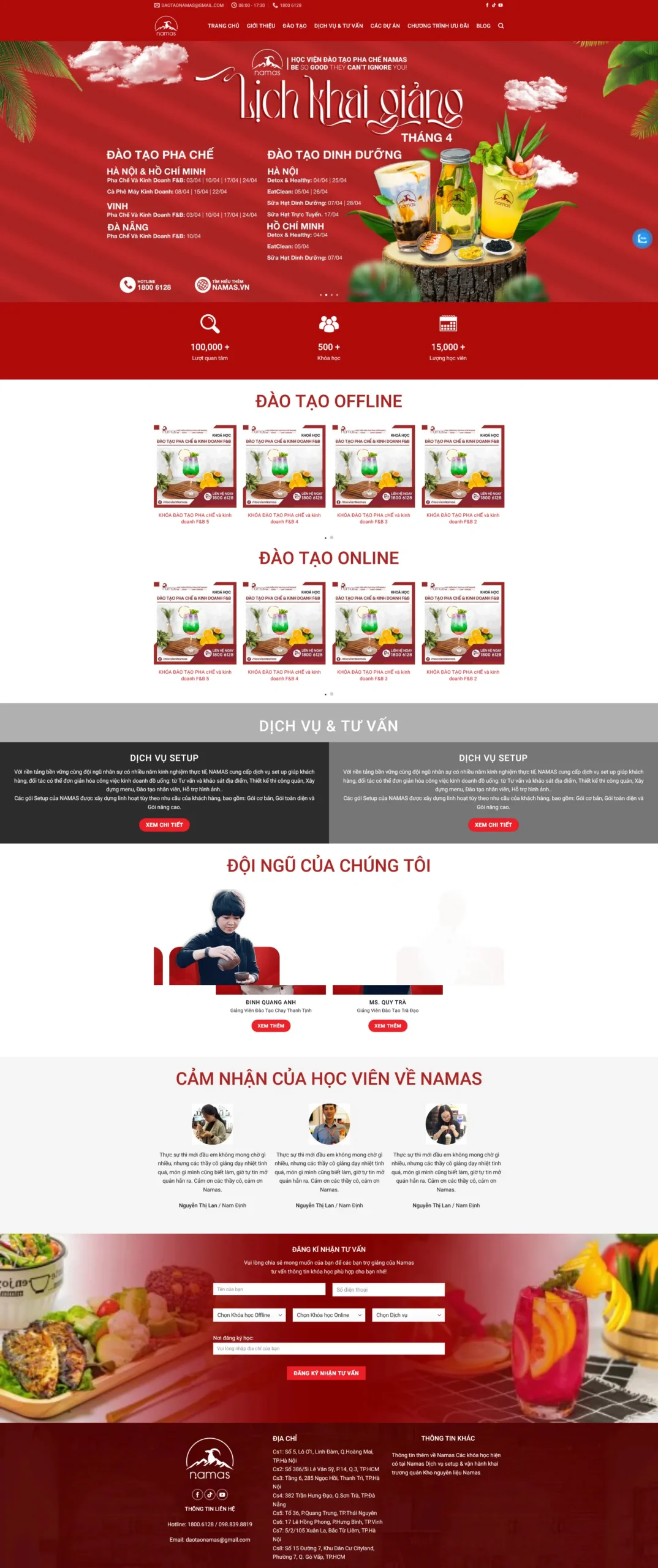 Website Khóa Học Đào Tạo Pha Chế giao diện website giáo dục đào tạo pha chế chuyên nghiệp, tối ưu tuyển sinh