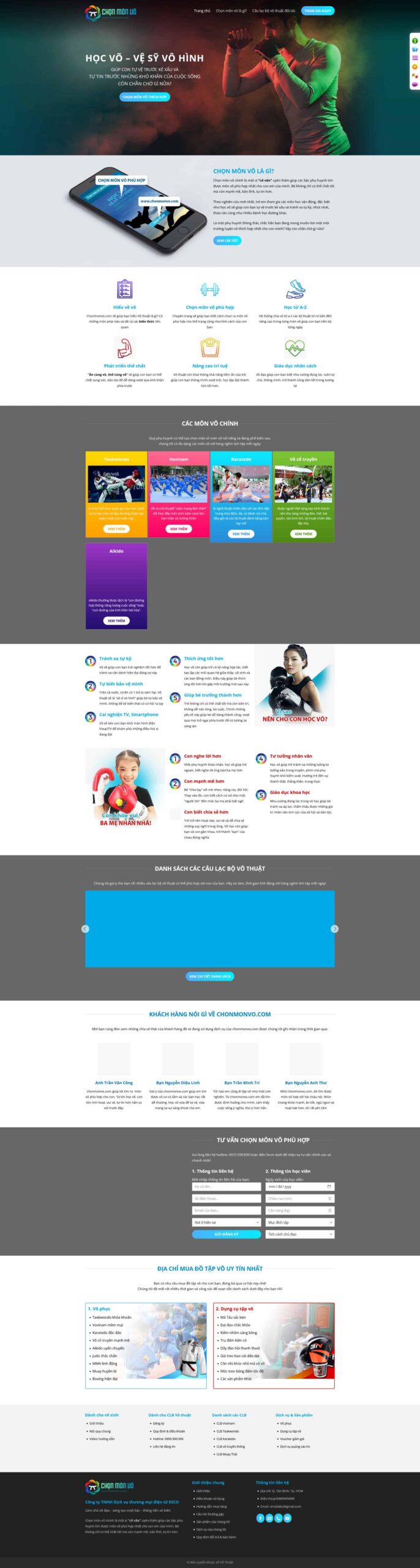 Website Khóa Học Võ Thuật – giao diện nền tảng tư vấn và đào tạo võ thuật chuyên nghiệp