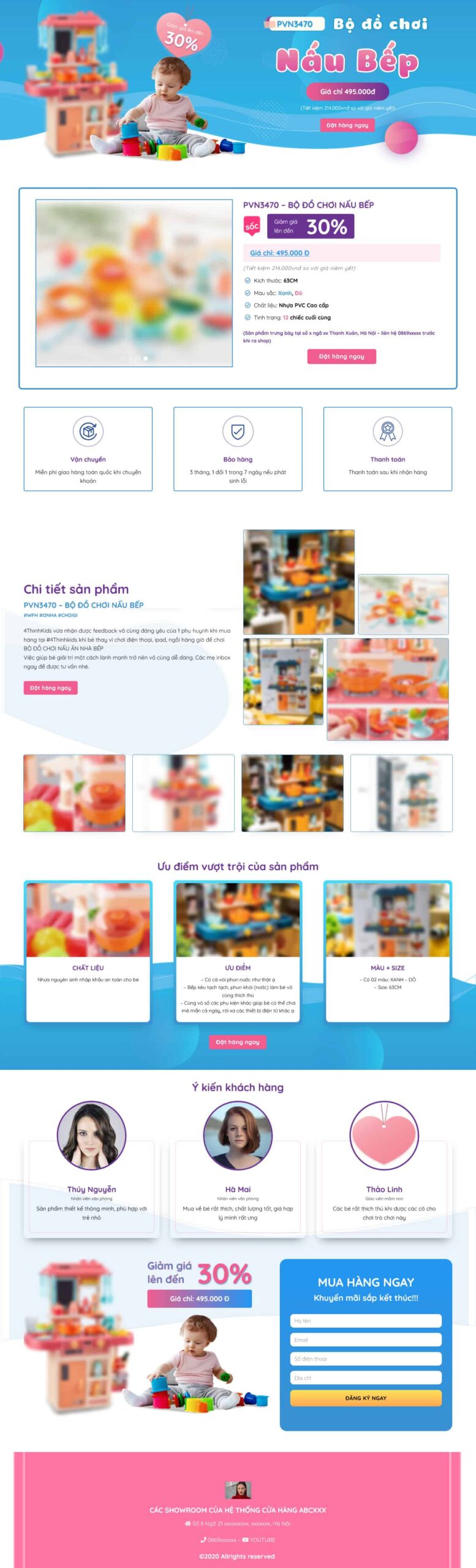 Website Landing Page Đồ Chơi Trẻ Em giới thiệu bộ đồ chơi nấu bếp cho bé an toàn và sinh động