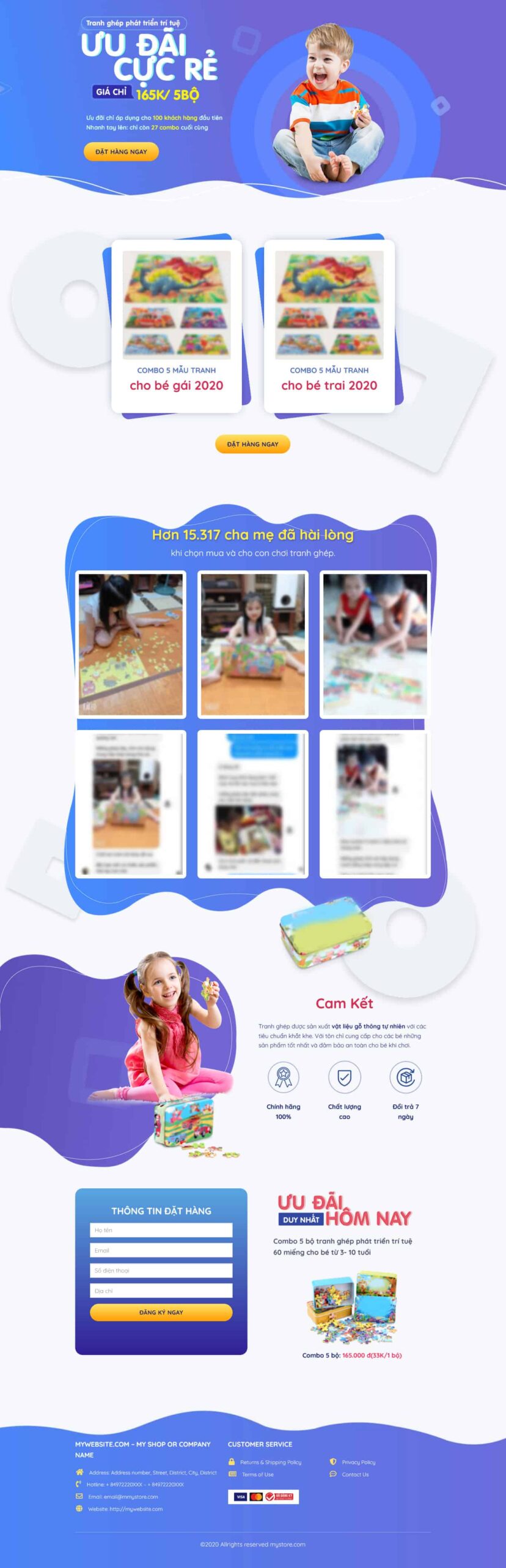 Website Landing Page Đồ Chơi Xếp Hình giao diện bán hàng tranh ghép phát triển trí tuệ cho trẻ em