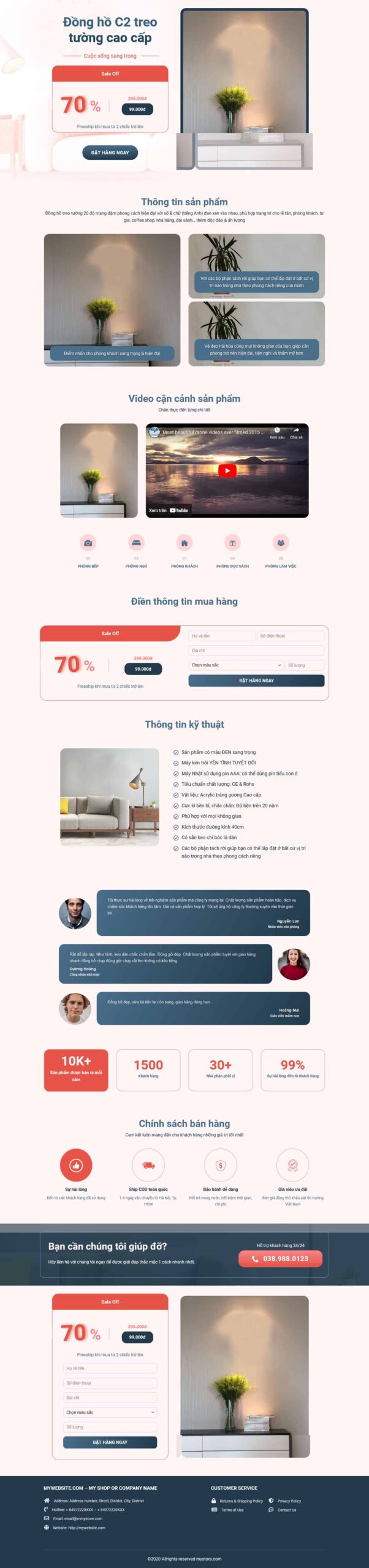 Website Landing Page Đồng Hồ Treo Tường giao diện bán hàng đồng hồ treo tường cao cấp C2