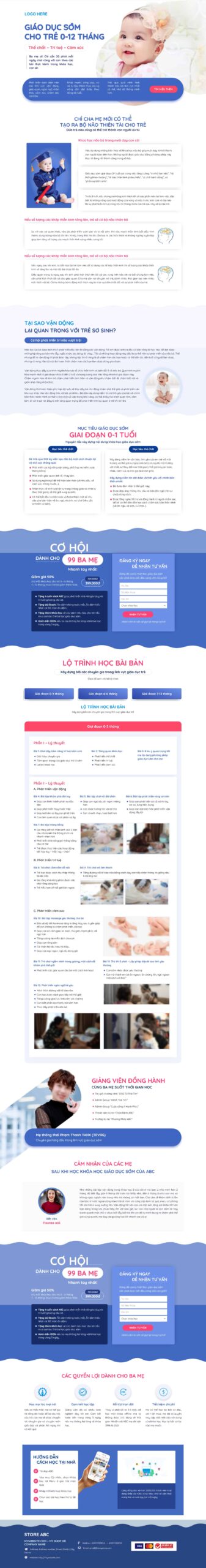 Website Landing Page Khóa Học Cho Bé giao diện website giáo dục sớm cho trẻ 0–12 tháng tuổi