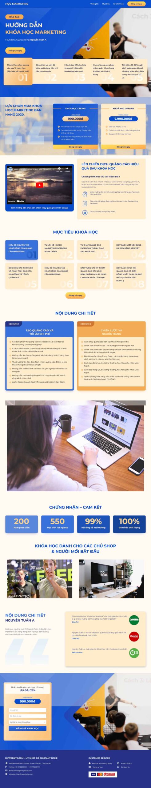 Website Landing Page Khóa Học Marketing giao diện giới thiệu khóa học Marketing thực chiến cho người mới bắt đầu