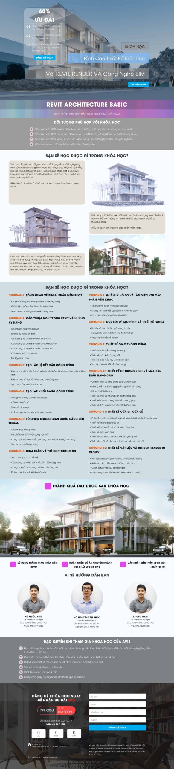 Website Landing Page Khóa Học đào tạo kiến trúc Revit Architecture