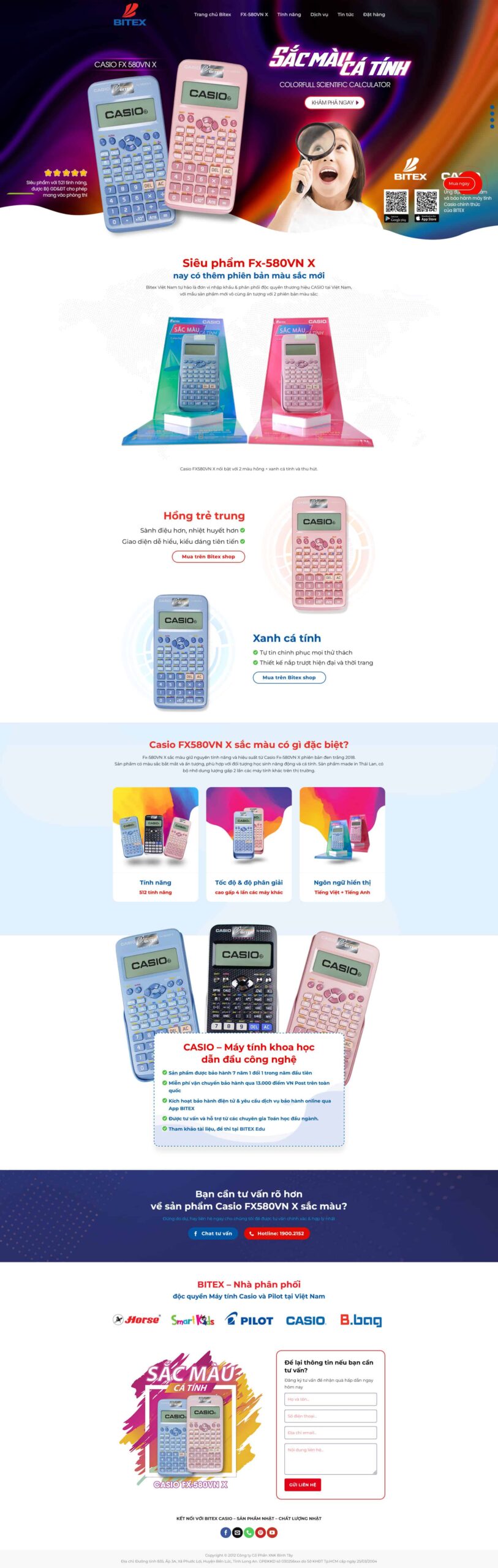 Website Landing Page Máy Tính Casio giao diện landing page giới thiệu máy tính Casio FX-580VN X chính hãng