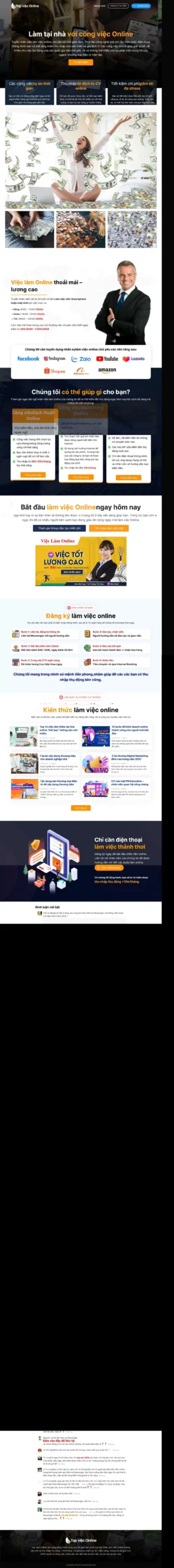 Website Landing Page Top Việc giới thiệu dịch vụ việc làm online tại nhà thu nhập linh hoạt