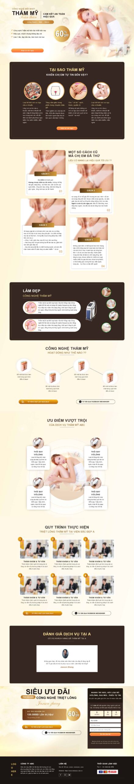 Website Landing Page Triệt Lông giao diện giới thiệu dịch vụ triệt lông công nghệ cao an toàn hiệu quả