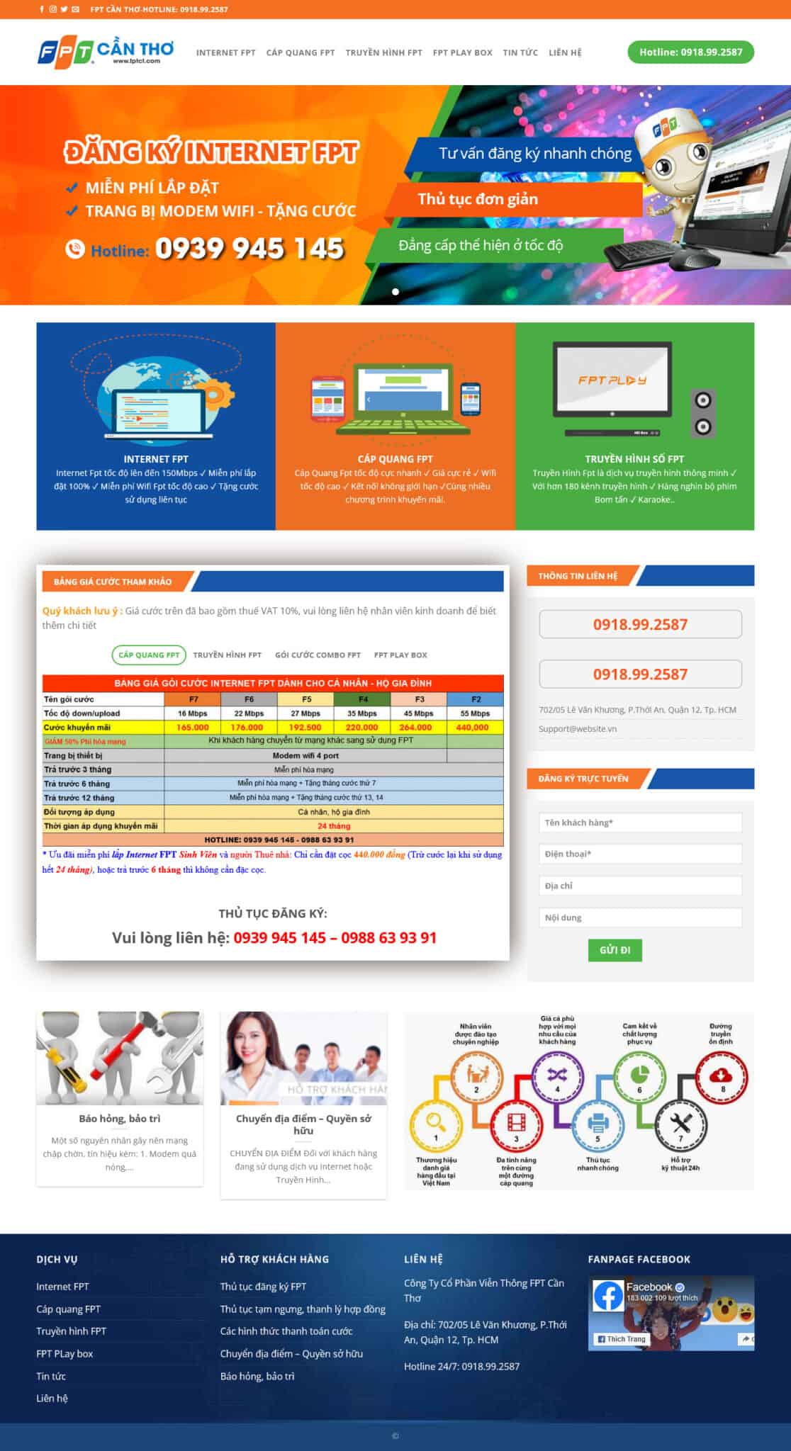 Website Lắp Mạng FPT giao diện website dịch vụ đăng ký internet FPT chuyên nghiệp