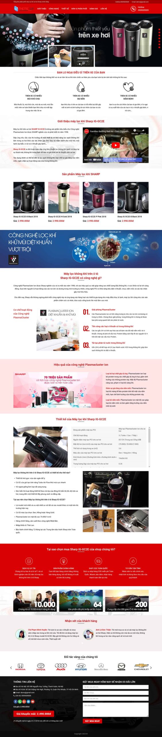 Website Máy Lọc Khí Xe Hơi giao diện website bán máy lọc không khí ô tô với thông tin sản phẩm và công nghệ lọc khí