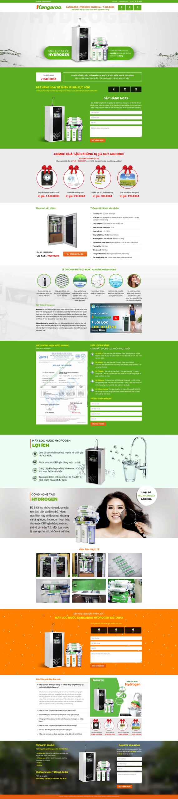 Website Máy Lọc Nước KANGAROO giao diện website bán hàng máy lọc nước Hydrogen chuyên nghiệp