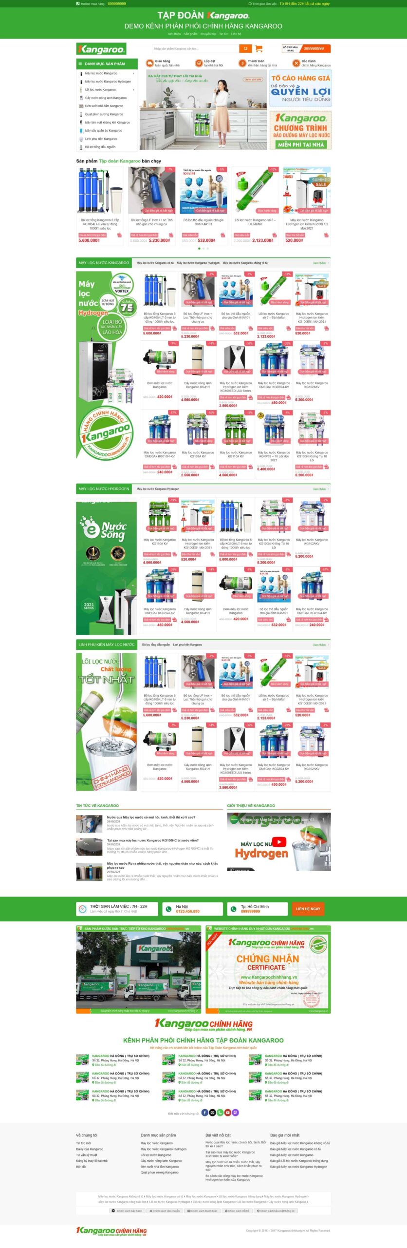Website Máy Lọc Nước giao diện website bán hàng máy lọc nước Kangaroo chính hãng