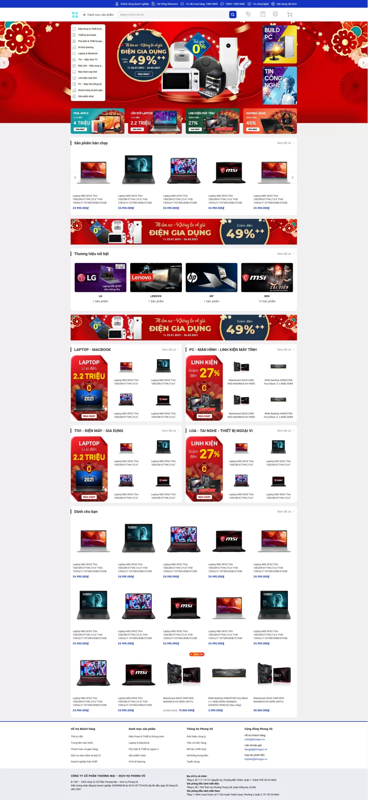 Website Máy Tính 09 Giống Phongvu giao diện website bán hàng máy tính và linh kiện công nghệ chuyên nghiệp