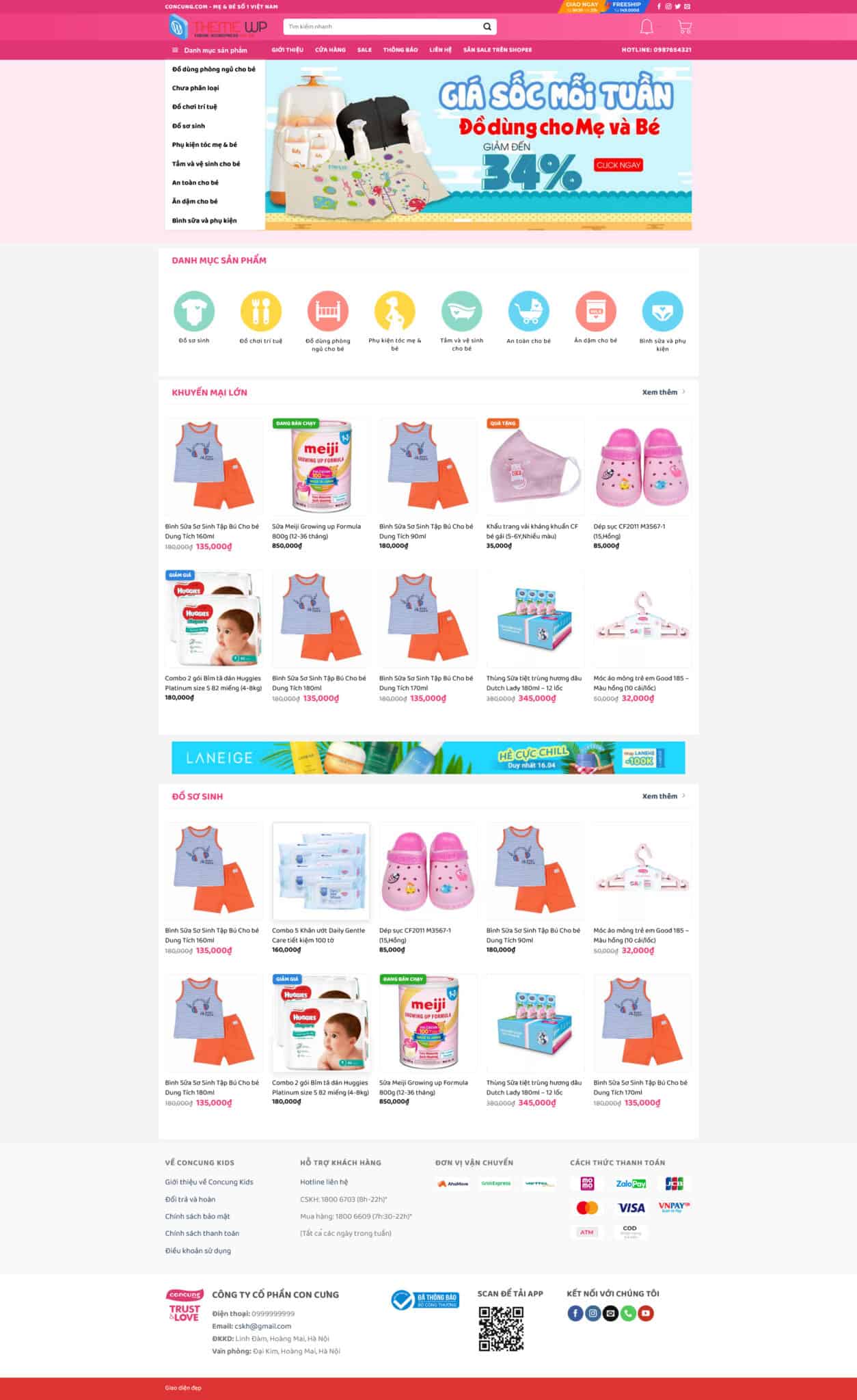 Website Mẹ Và Bé giao diện bán hàng mẹ và bé chuyên nghiệp, bố cục chuẩn SEO
