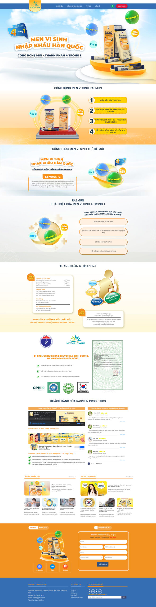 Website Men Vi Sinh Giao diện bán men vi sinh nhập khẩu Hàn Quốc Rasmun
