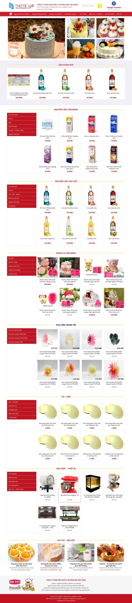 Giao diện Website Nguyên Liệu Pha Chế bán nguyên liệu làm bánh và pha chế chuyên nghiệp