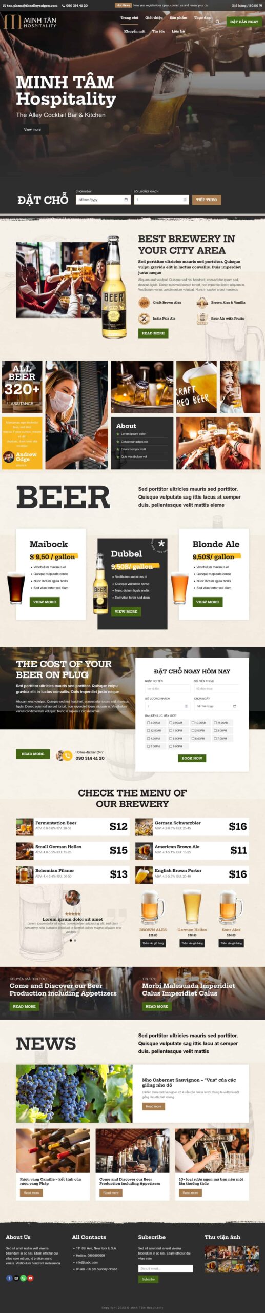 Website Nhà Hàng Bán Rượu Bia giao diện website bar pub và nhà hàng bia chuyên nghiệp