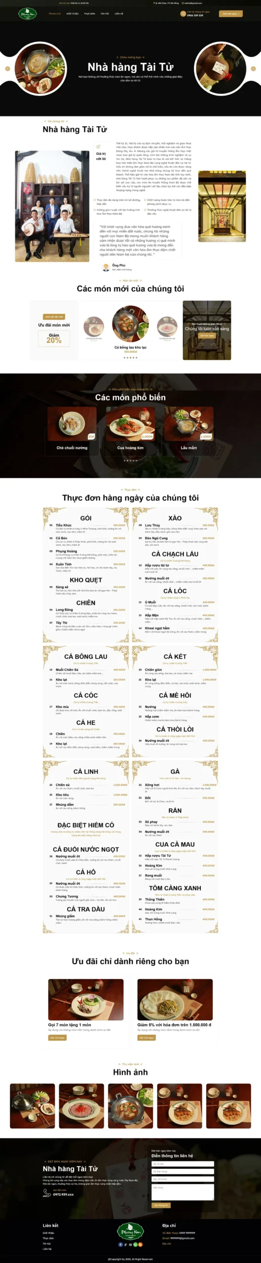 Website Nhà Hàng Tài Tử giao diện website bán hàng nhà hàng đặc sản chuyên nghiệp