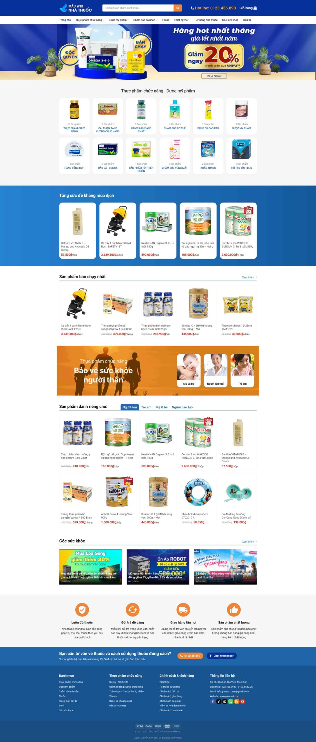 Website Nhà Thuốc 1 giao diện website bán thuốc và thực phẩm chức năng chuẩn SEO cho nhà thuốc kinh doanh online