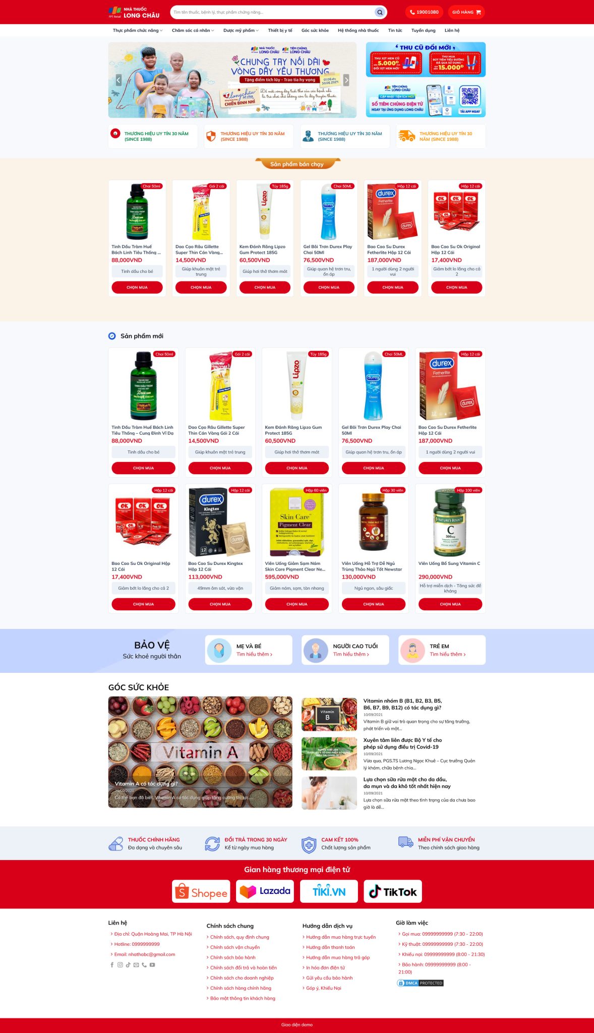 Giao diện Website Nhà Thuốc Long Châu – bố cục bán sản phẩm sức khỏe và dược phẩm