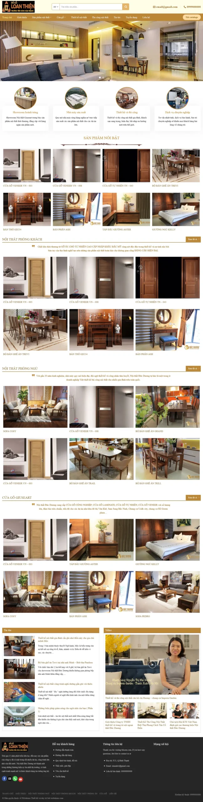 Website Nội Thất 11 giao diện website bán hàng nội thất gỗ với danh mục sản phẩm đa dạng và hình ảnh thực tế showroom