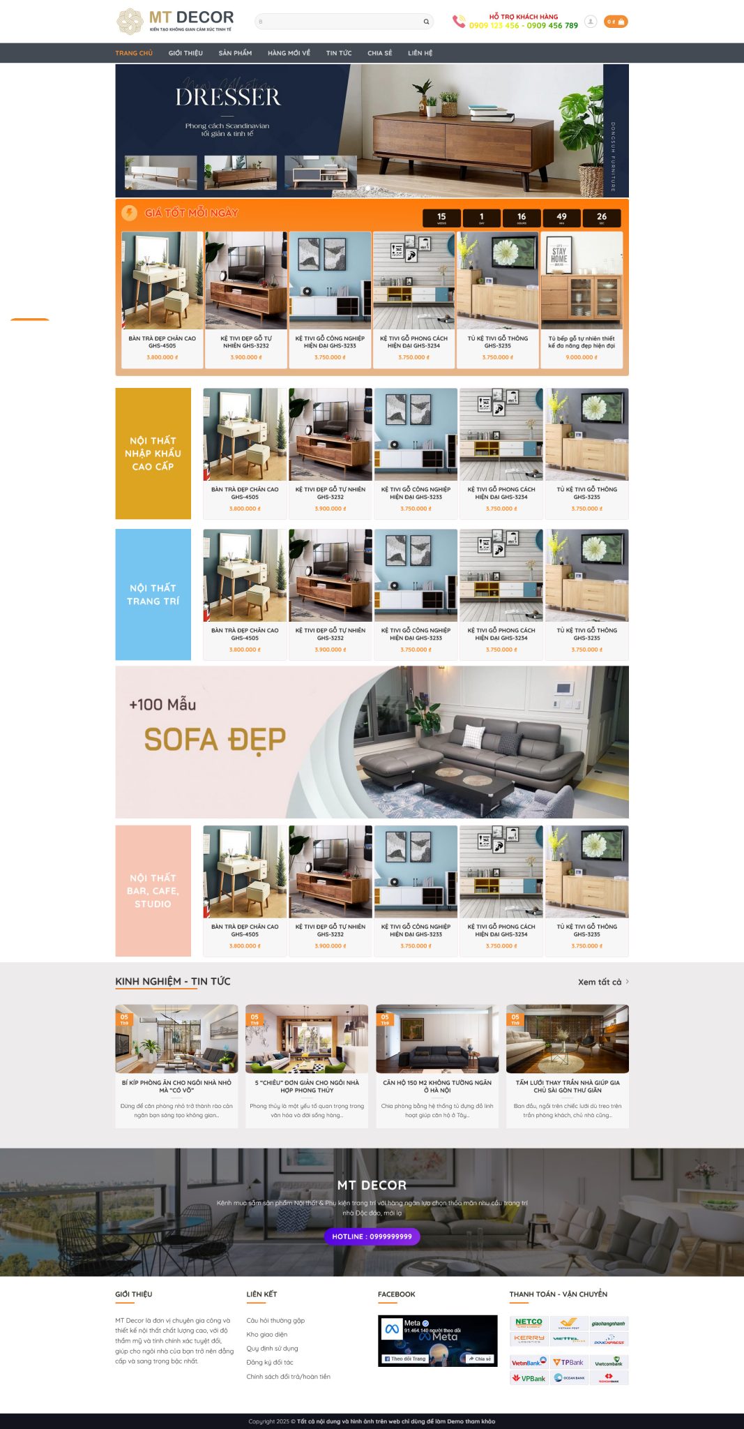 Website Nội Thất 20 giao diện website bán hàng nội thất với danh mục sản phẩm đa dạng và bố cục thương mại điện tử chuyên nghiệp