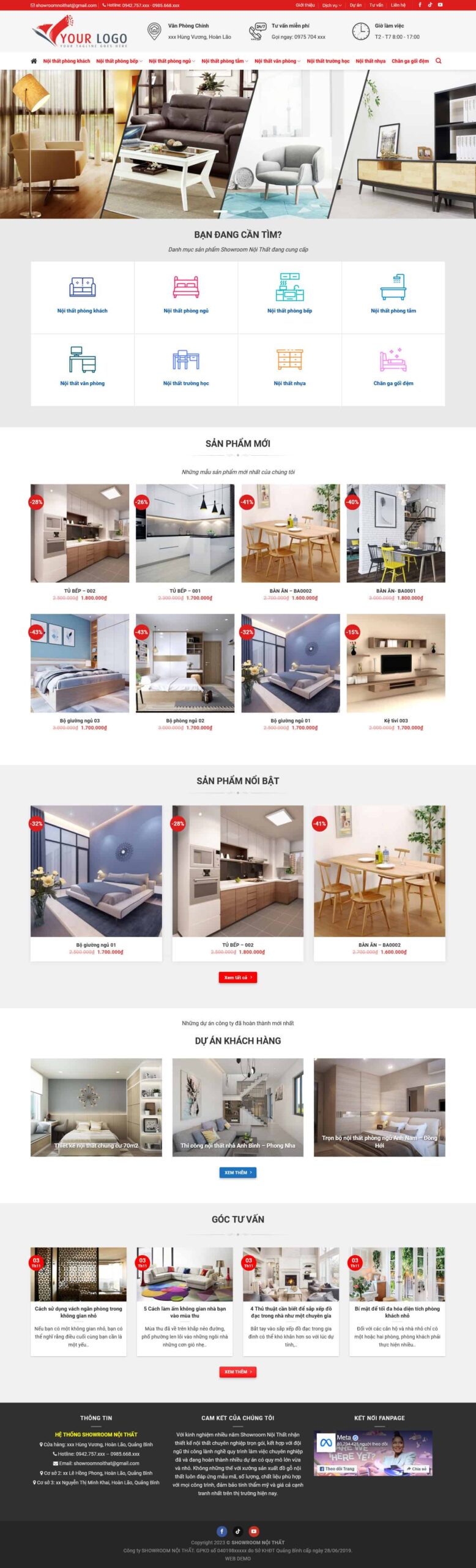 Website Nội Thất 27 giao diện website bán hàng nội thất cho showroom với sản phẩm phòng khách phòng ngủ phòng bếp