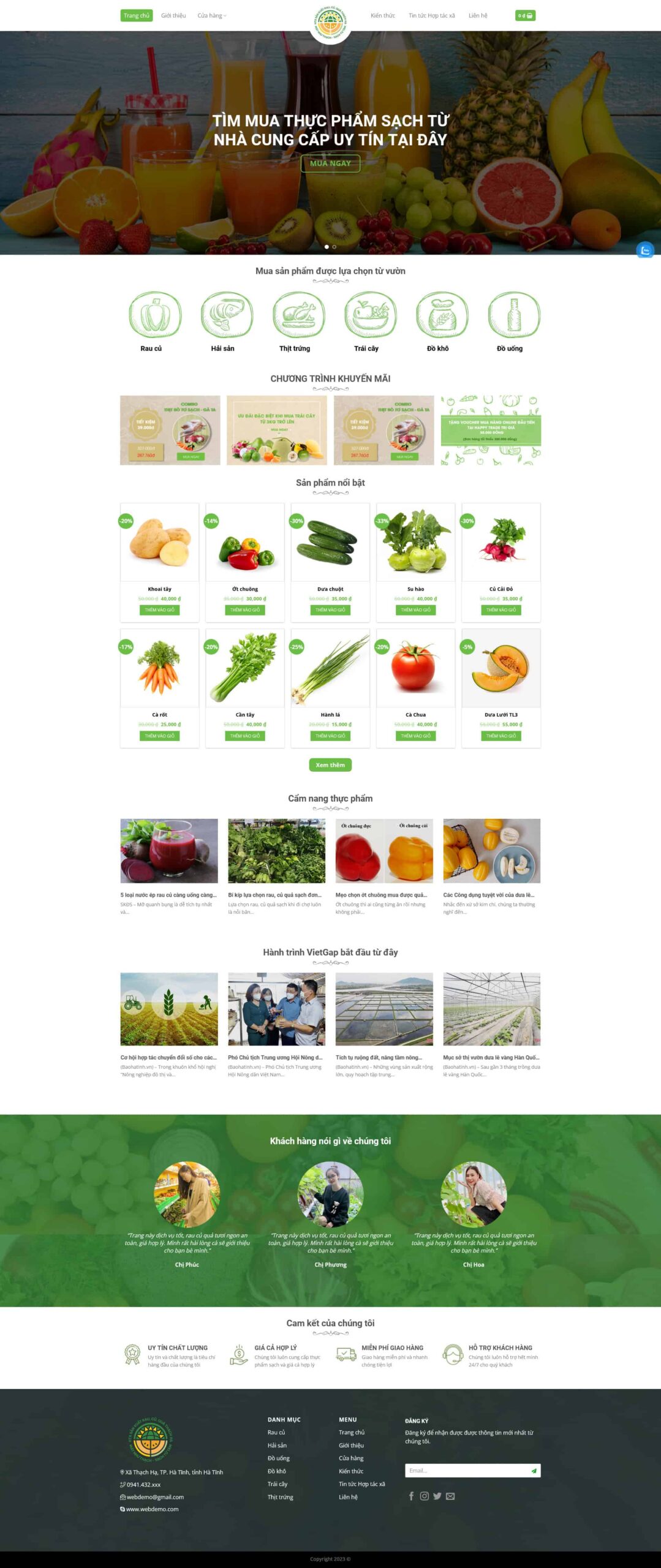 Giao diện Website Nông Sản 03 thực phẩm sạch rau củ quả bán hàng online