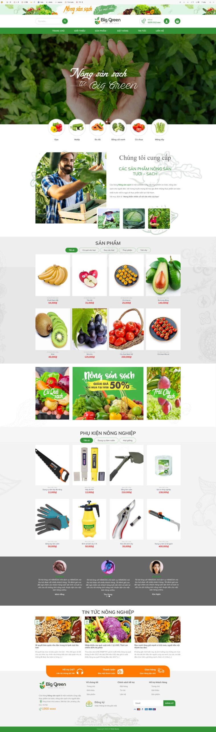 Giao diện Website Nông Sản 05 nông sản sạch rau củ quả bán hàng online