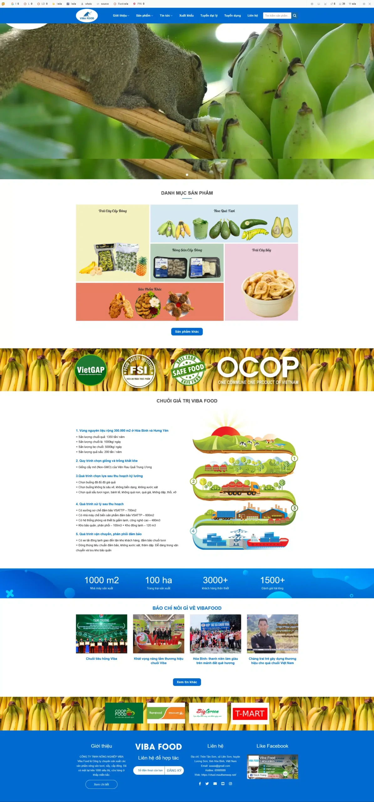 Website Nông Sản Nông Trại Chuối giao diện website nông trại chuối xuất khẩu nông sản sạch chuyên nghiệp