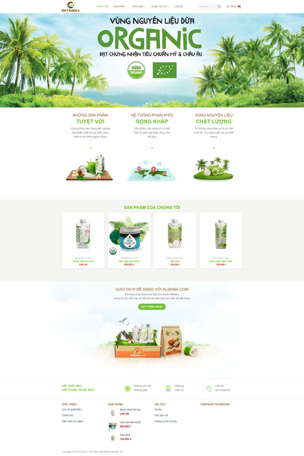 Website Nước Dừa giao diện bán nước dừa organic sản phẩm từ dừa online chuyên nghiệp