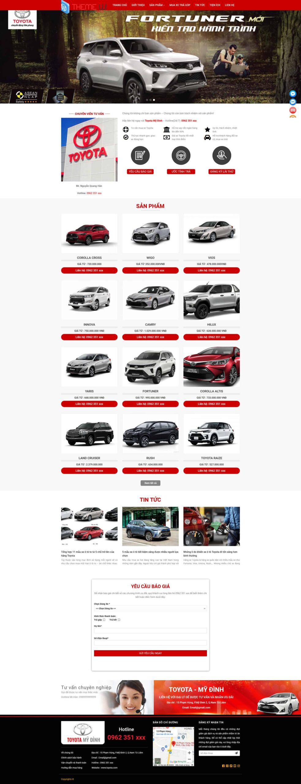 Website Oto Toyota giao diện website bán xe Toyota chuyên nghiệp cho showroom và đại lý kinh doanh